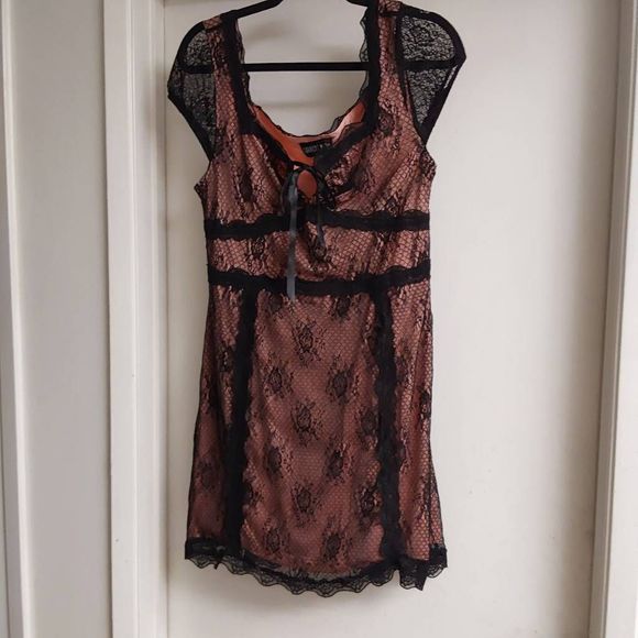 Dolls Kill Dresses & Skirts - NWT~Dolls Kill Current Mood Pink with Black Lace Overlay Mini Dress Sz XL